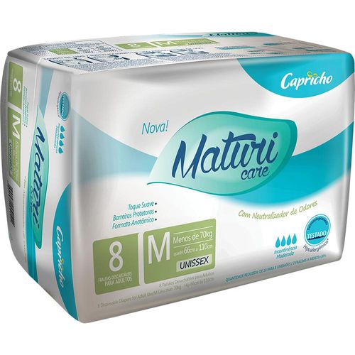 Fraldas Descartáveis Geriátricas Capricho Maturi Care Tamanho M com 8 Unidades