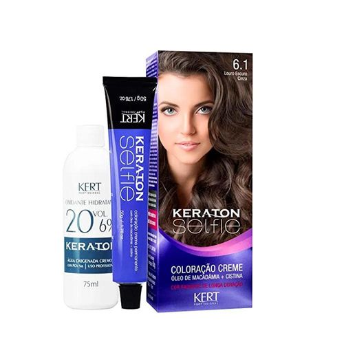 Kit Tintura Keraton Selfie 6.1 Louro Escuro Cinza Kert com 1 Unidade