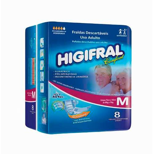 Fralda Geriátrica Higifral Confort M com 8 Unidades