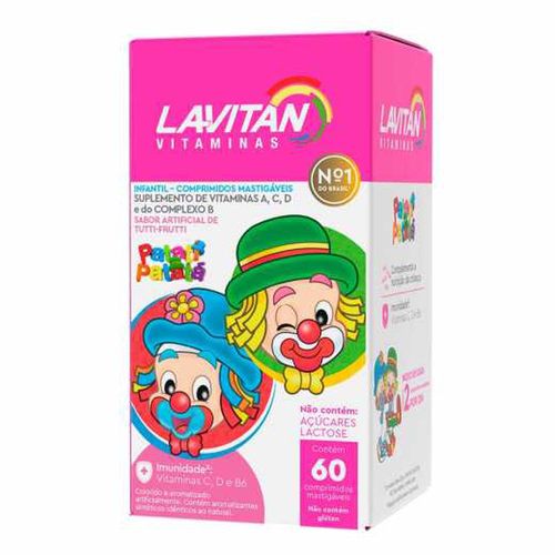 Suplemento Vitamínico Infantil Lavitan Kids Sabor Tutti-Frutti com 60 Comprimidos Mastigáveis
