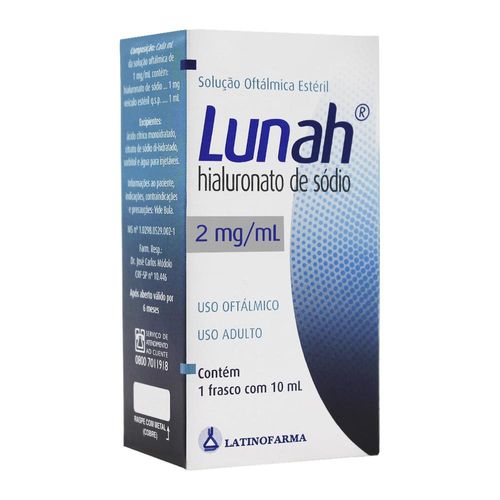 Lunah 2mg/ml Solução Oftálmica Frasco Gotejador 10ml