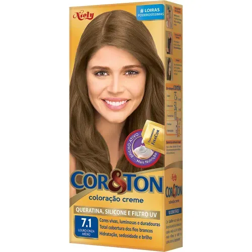Kit Coloração Creme 7.1 Louro Cinza Médio Niely Cor&Ton com 1 Unidade