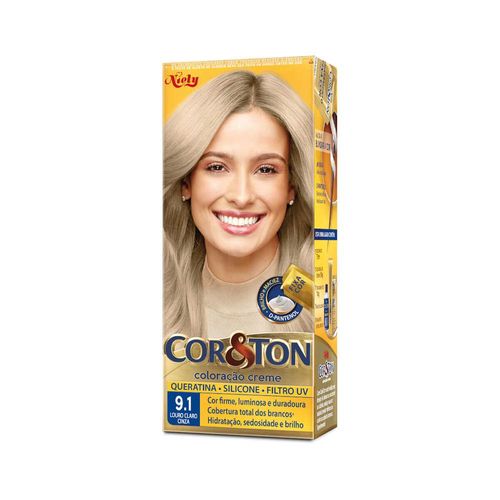 Coloração Cor&ton Niely N° 9.1 Louro Claro Cinza com 1 Unidade