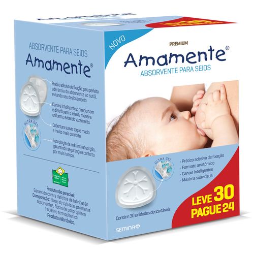 Absorvente para Seios Amamente Premium com 30 Unidades