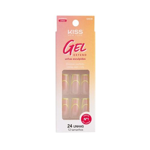 Unhas Postiças Kiss New York Gel Extend Quadrada com 24 Unidades