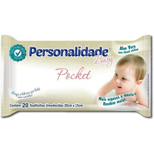Lenços Umedecidos Personalidade Baby Pocket com 20 Unidades