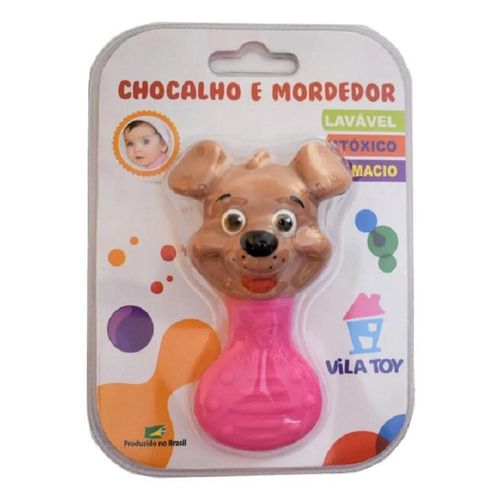 Vila Toy Mordedor e Chocalho Cachorro Rosa com 1 Unidade