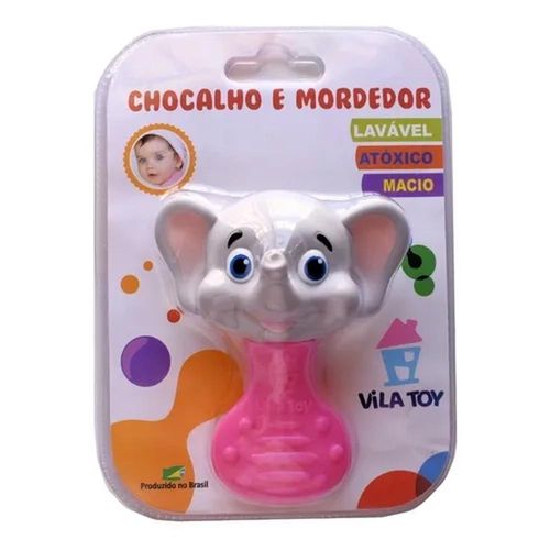 Vila Toy Mordedor e Chocalho Elefante Rosa com 1 Unidade