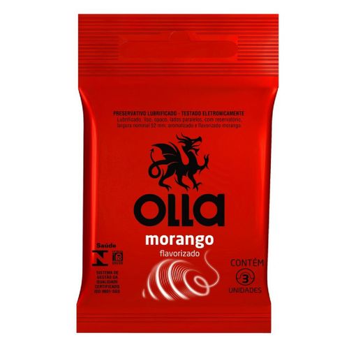 Camisinha Olla Sabor Morango com 3 Unidades