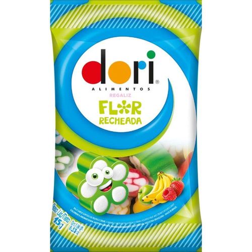 Balas de Gelatina Dori Regaliz Flor Recheada Frutas e Creme 15g