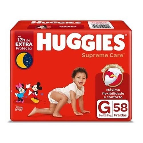 Fraldas Descartáveis Huggies Supreme Care Tamanho G com 58 Unidades