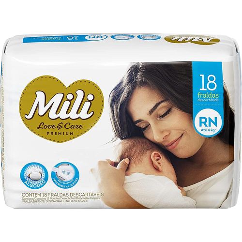 Fraldas Descartáveis Mili Love & Care Récem Nascidos com 18 Unidades