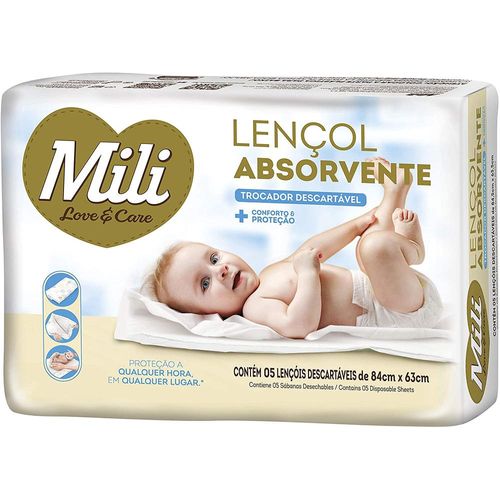 Lençol Absorvente Descartável Mili 84cm X 63cm com 5 Unidades