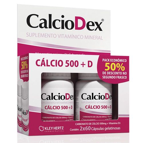 Pack Econômico Calciodex Cálcio 500 + D com 2 Unidades com 60 Cápsulas