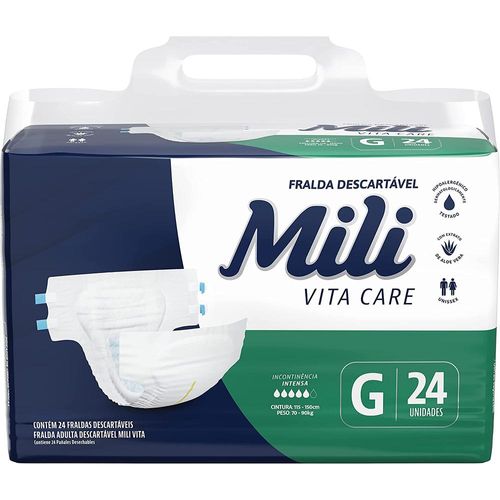 Fraldas Descartáveis Geriátricas Mili Vita Care Tamanho G com 24 Unidades