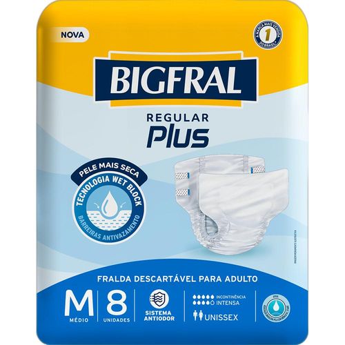 Fralda Geriátrica Bigfral Regular Plus M com 8 Unidades