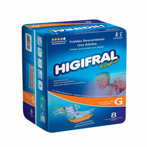 Fralda Geriátrica Higifral Confort G com 8 Unidades
