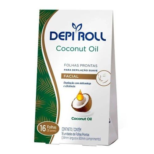 Folhas Depilatórias Faciais Prontas Depi Roll Óleo de Coco com 16 Unidades