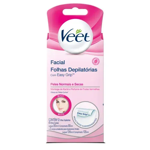 Cera Fria Veet para o Rosto Peles Normais e Secas com 12 Folhas
