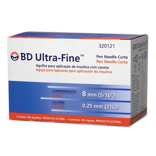 Agulha para Caneta BD UltraFine 8mm com 100 Unidades