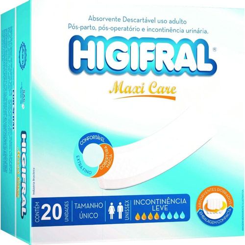 Absorvente Higifral para Incontinência Leve Maxi Care com 20 Unidades