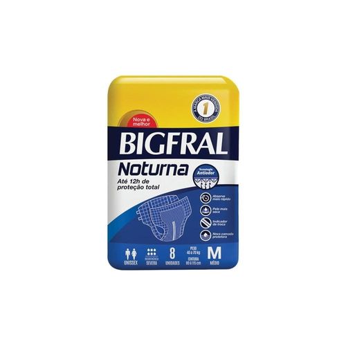 Fraldas Descartáveis Geriátricas Bigfral Noturna Tamanho M com 8 Unidades