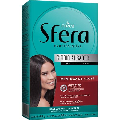 Kit Alisante Manteiga de Karité Queratina Sfera com 1 Alisante 80g + Neutralizante 90ml + Máscara 20g + 1 Par de Luva
