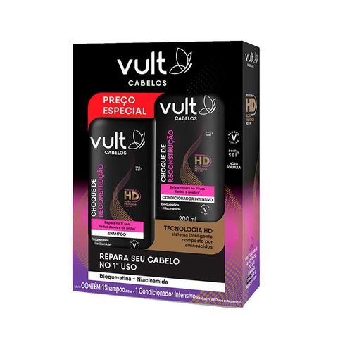 Kit Vult Cabelos Choque de Reconstrução com Shampoo 200ml + Condicionador Intensivo 200ml