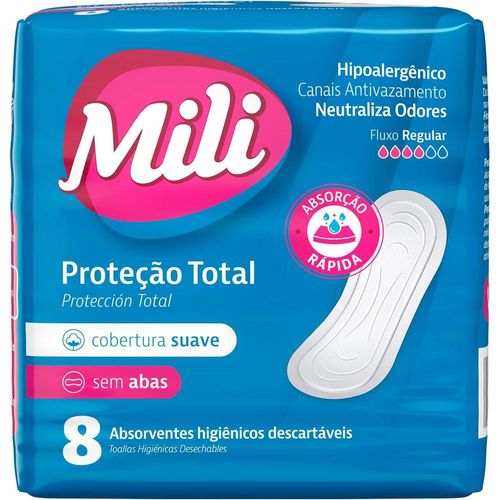 Absorventes sem Abas Mili Proteção Total Fluxo Regular com 8 Unidades