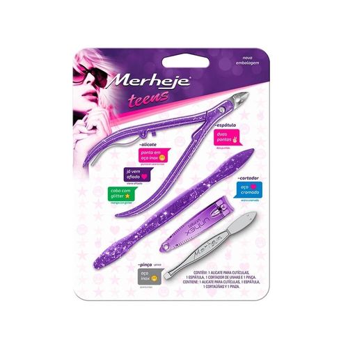 Kit Plus Merheje Teens Roxo com Alicate + Cortador + Espátula + Pinça