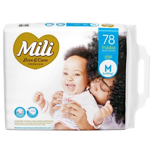 Fralda Mili Baby Love&Care Premium Giga M com 78 Unidades