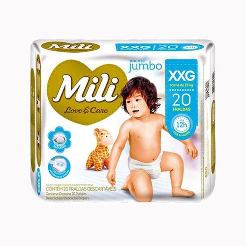 Fralda Descartável Infantil Mili Love & Care XXG com 20 Unidades