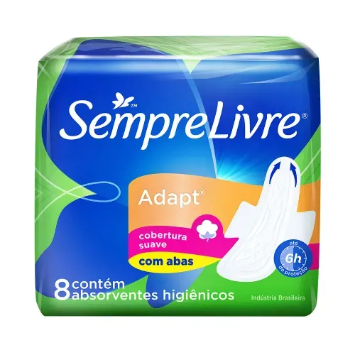 Absorvente Sempre Livre Adapt Cobertura Suave com Abas com 8 Unidades