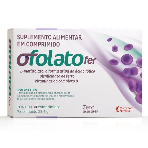 Suplemento Alimentar sem Açúcar Ofolato Fer Mantecorp com 30 Comprimidos