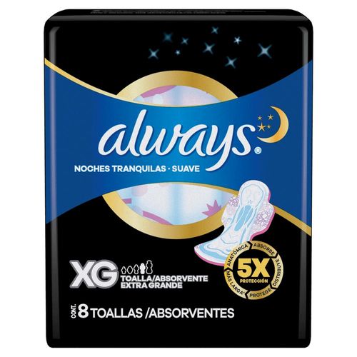 Absorventes com Abas Always Noites Tranquilas Suave Extra Grande com 8 Unidades