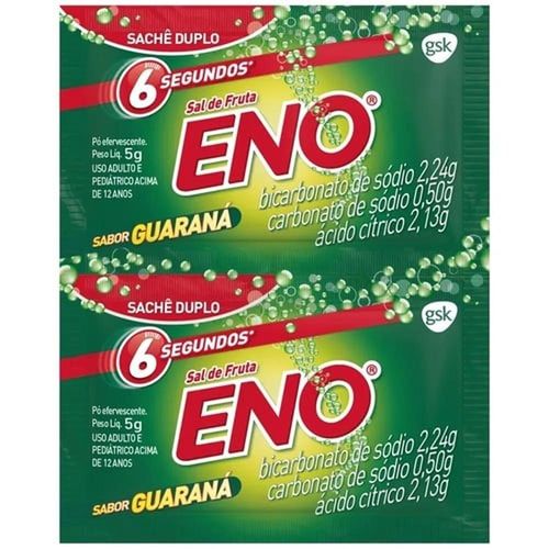 Sal de Frutas Eno Pó Efervescente de Uso Oral Sabor Guaraná com 2 Envelopes com 5g