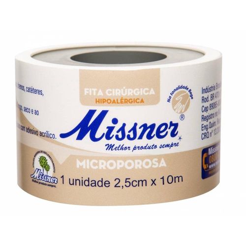 Fita Microporosa Hipoalérgenica Bege Missner 2,5cm X 10m com 1 Rolo