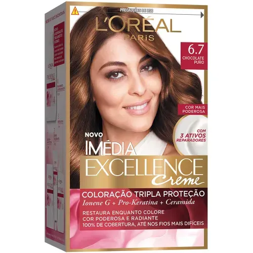 Coloração Imédia L'Oréal Excellence Creme N°6.7 Chocolate Puro com 1 Unidade