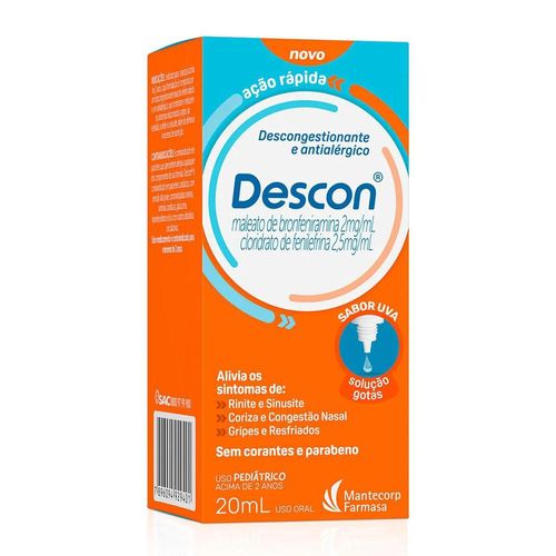 Descon 2mg/ml + 2,5mg/ml Sabor Uva Solução Oral Gotas 20ml