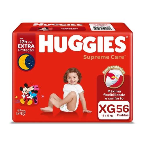 Fraldas Descartáveis Huggies Supreme Care Tamanho XG com 56 Unidades