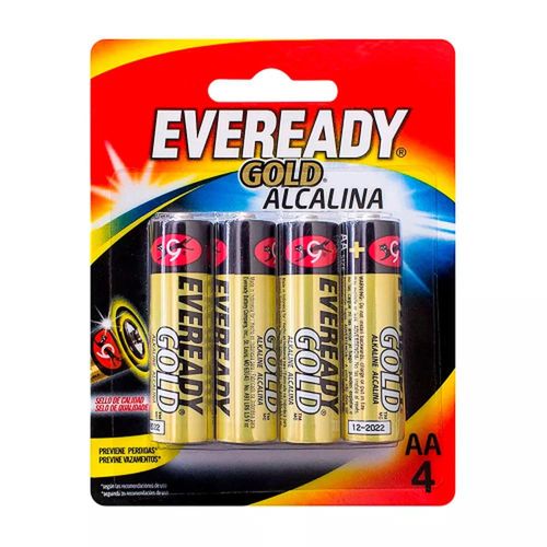 Pilhas Alcalinas Tamanho AA 1,5V Eveready Gold com 4 Unidades