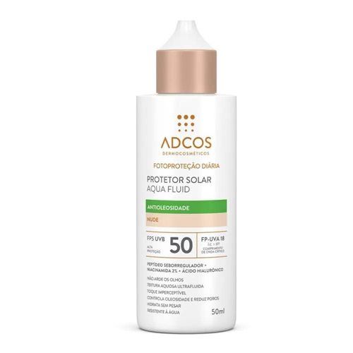 Protetor Solar Facial Adcos Aqua Fluid Antioleosidade FPS 50 Nude 50ml