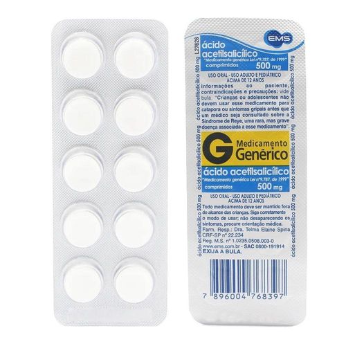 Ácido Acetilsalicílico 500mg com 10 comprimidos