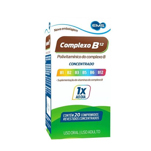 Complexo B12 32,65mg + 3,3mg + 10mg + 50mg + 25mg + 15mcg com 20 Comprimidos Revestidos