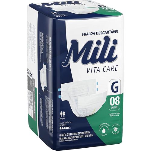 Fraldas Geriátricas Mili Vita Tamanho G com 8 Unidades