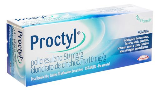 Proctyl 50mg/g + 10mg/g com 10 Aplicadores Pomada de Uso Retal Bisnaga 30g