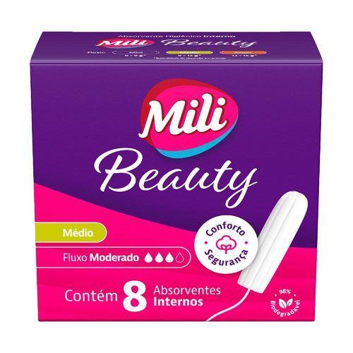 Absorventes Internos Mili Beauty Interno Mini 1400 Médio com 8 Unidades