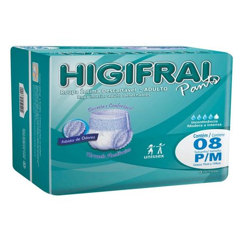Fralda Geriátrica Higifral Pants P/M com 8 Unidades