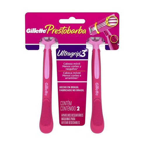 Aparelho Descartável para Depilar Gillette Prestobarba3 Ultragrip com 2 Unidades