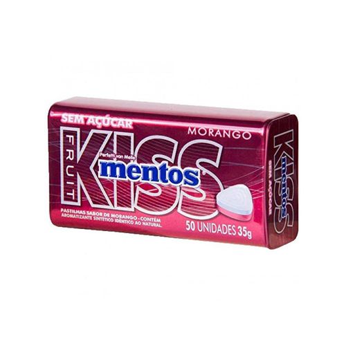 Balas Kiss Mentos Sabor Morango sem Açúcar com 50 Unidades com 35g